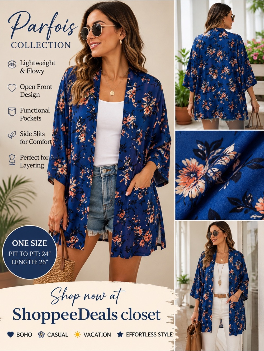 Parfois Collection Floral Kimono Cardigan – One Size